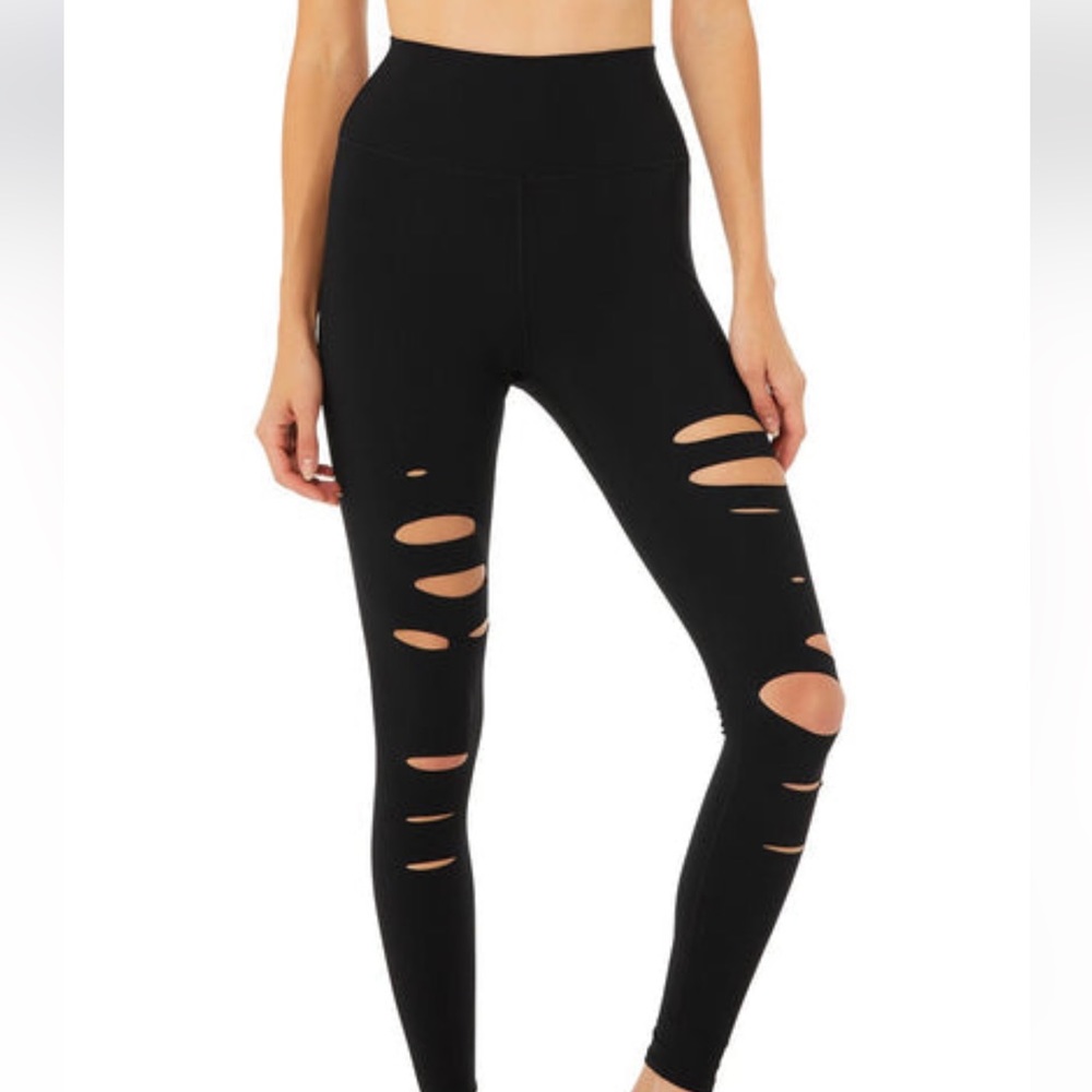 Alo HIGH-WAIST RIPPED WARRIOR LEGGING × 1 Black / S New never worn without tags